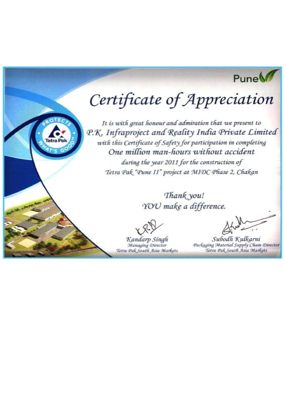 Certificate of appreciation from a long-standing client